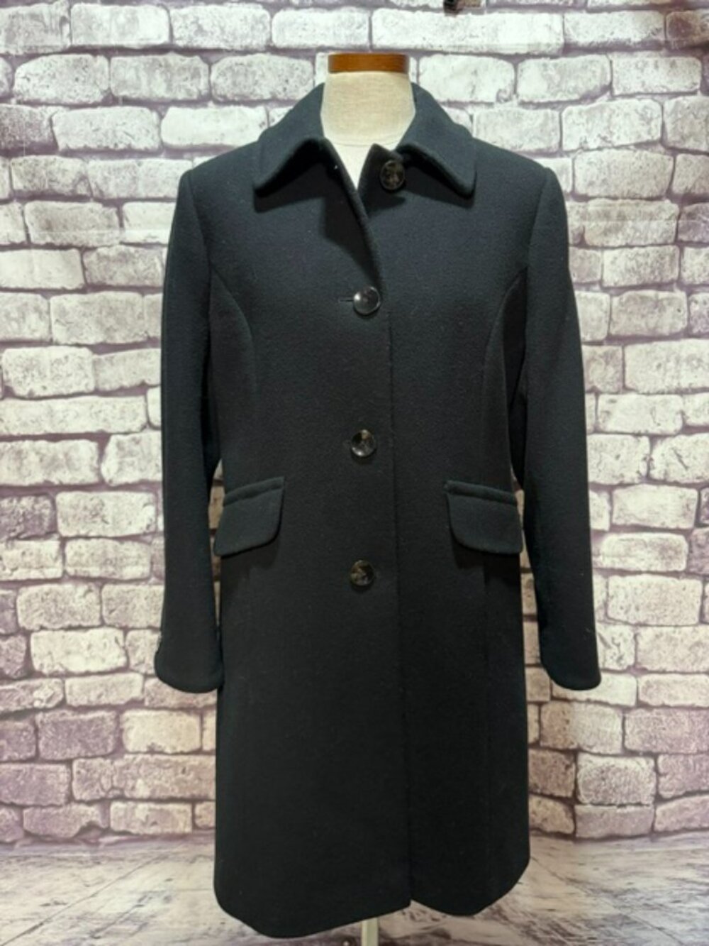 Worthington Black Long Sleeve Wool Coats Size LP
